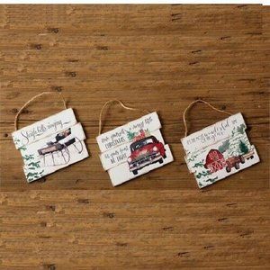 3 Country Primitive Farmhouse Christmas Signs Truck Sleigh & Tractor